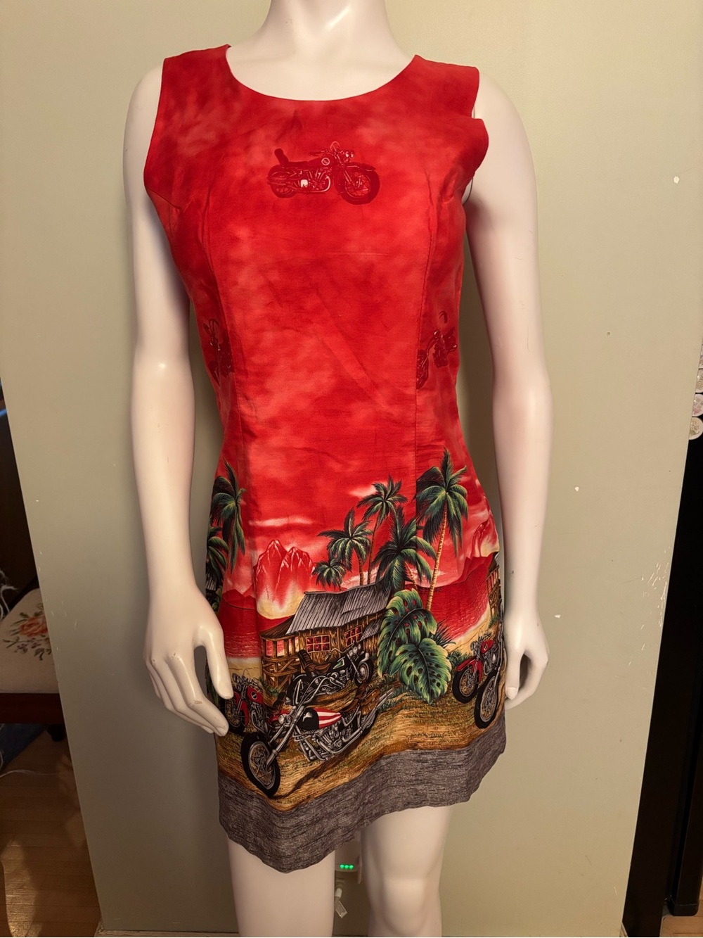 KYs Hawaiian Motorcycle Print Sleeveless Dress